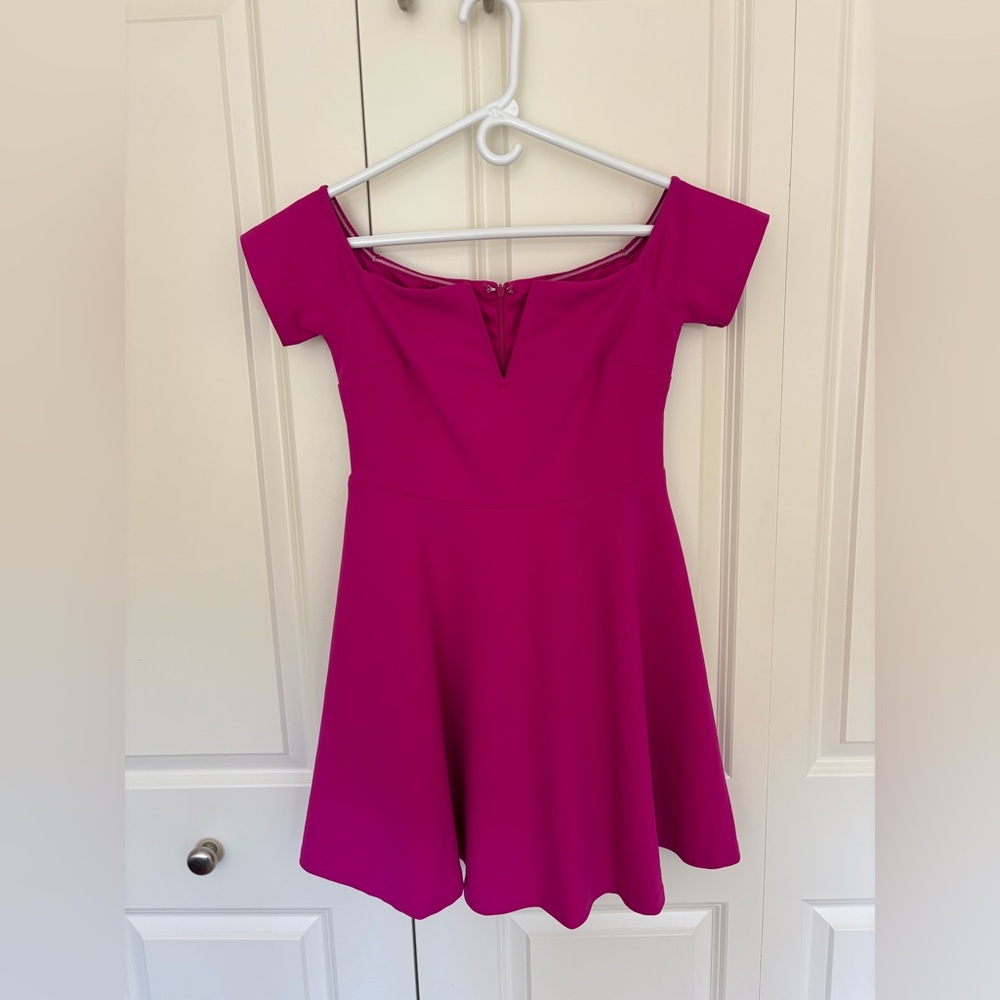 Lulus Play the Party Fuchsia Off-the-Shoulder Skater Dress medium